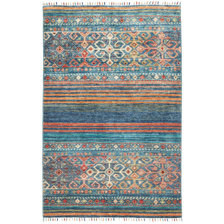 Tappeto Rubin Pakistan A Righe Blu Marino Turchese Arancio T