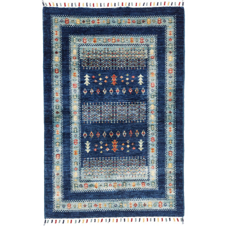 Tappeto Siva Pakistan Astratto Blu Indaco Azzurro Rosso Gial