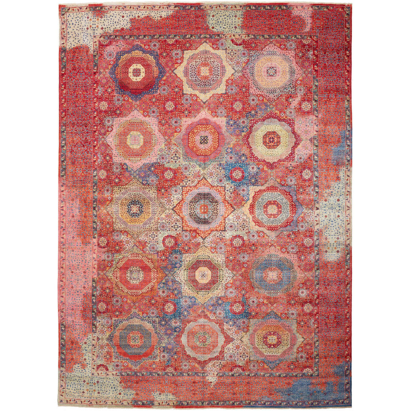 Tappeto Mamlouk Pakistan Astratto Rosso Blu Rosa Arancio Gia