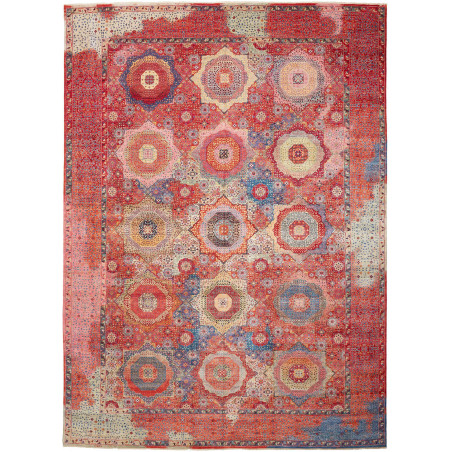 Tappeto Mamlouk Pakistan Astratto Rosso Blu Rosa Arancio Gia