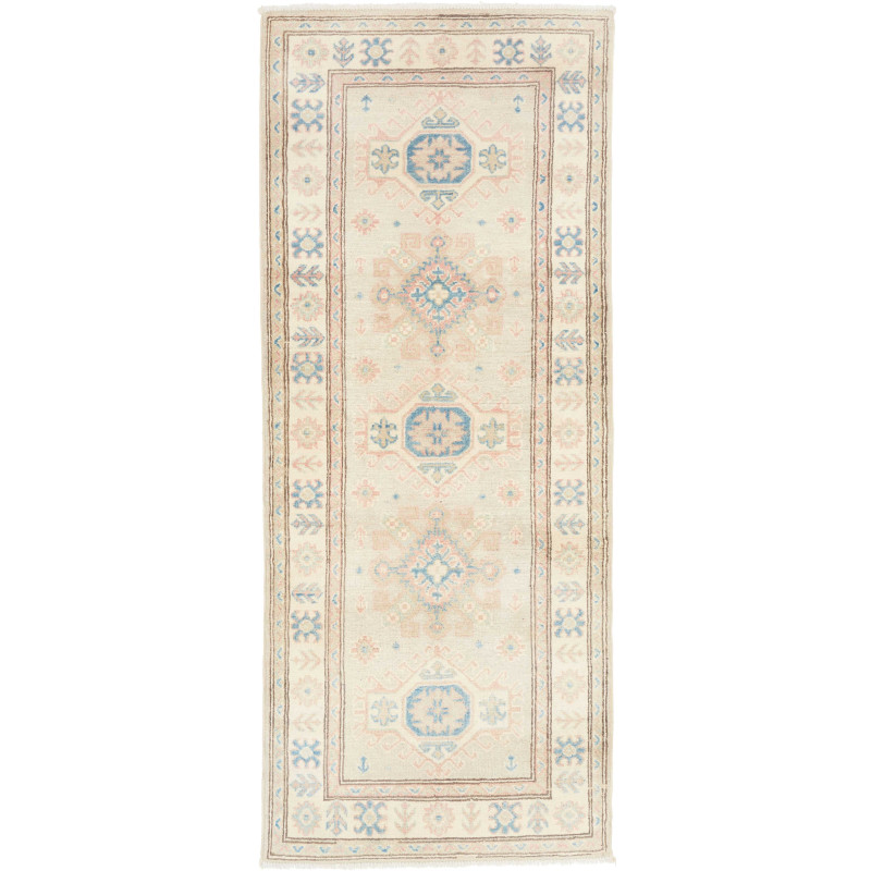 Tappeto Kazak Afghanistan Geometrico Crema Celeste Rosa Tenu