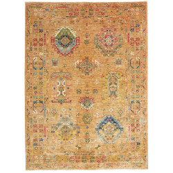 Tappeto Tribal Pakistan Astratto Oro Ambra Blu Rosso Verde G