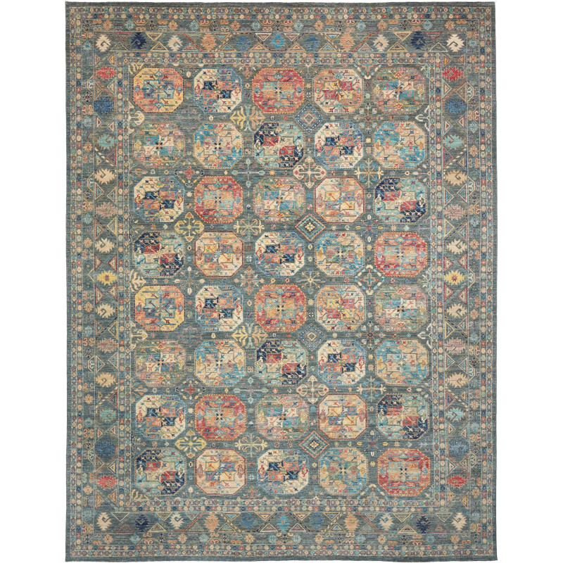 Tappeto Zigler Fine Pakistan Geometrico Blu Ottanio Terracot