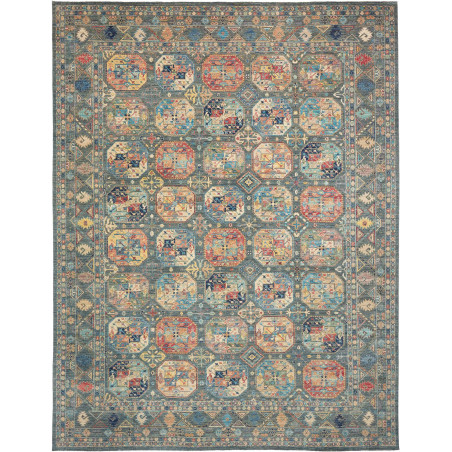 Tappeto Zigler Fine Pakistan Geometrico Blu Ottanio Terracot