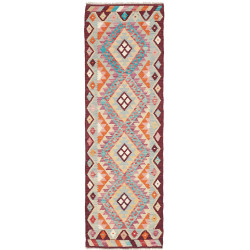 Tappeto Kilim Afghanistan Astratto Azzurro Arancio Crema Ros