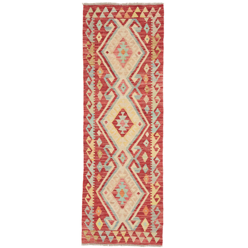 Tappeto Kilim Afghanistan Geometrico Rosso Mattone Beige Cre