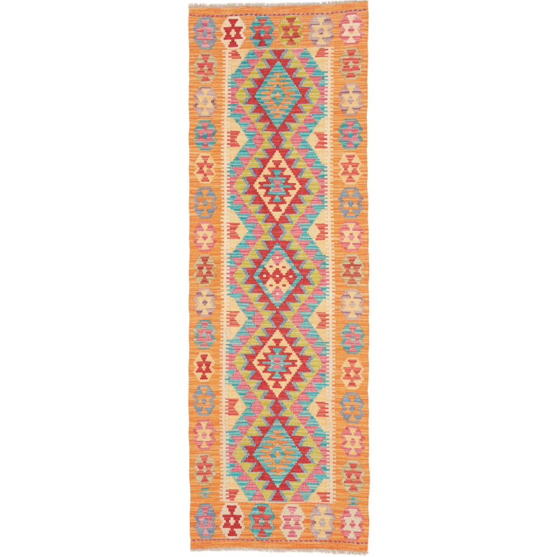 Tappeto Kilim Afghanistan Astratto Arancio Rosso Turchese Ro