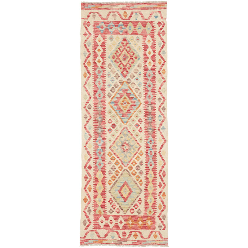 Tappeto Kilim Afghanistan Geometrico Crema Rosso Corallo Azz