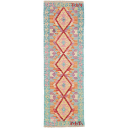 Tappeto Kilim Afghanistan Astratto Azzurro Rosa Arancio Gial