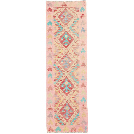 Tappeto Kilim Afghanistan Geometrico Rosa Rosso Turchese Gia
