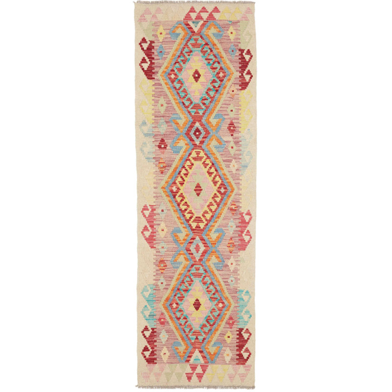 Tappeto Kilim Afghanistan Geometrico Crema Rosso Corallo Azz