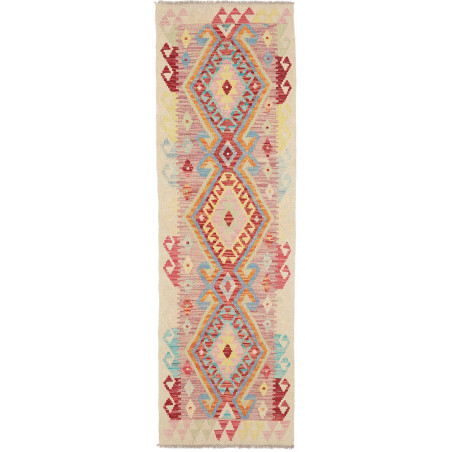 Tappeto Kilim Afghanistan Geometrico Crema Rosso Corallo Azz