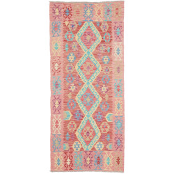Tappeto Kilim Afghanistan Geometrico Rosa Rosso Azzurro Chia