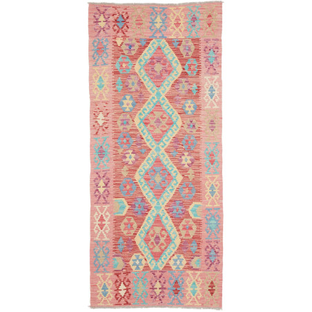 Tappeto Kilim Afghanistan Geometrico Rosa Rosso Azzurro Chia