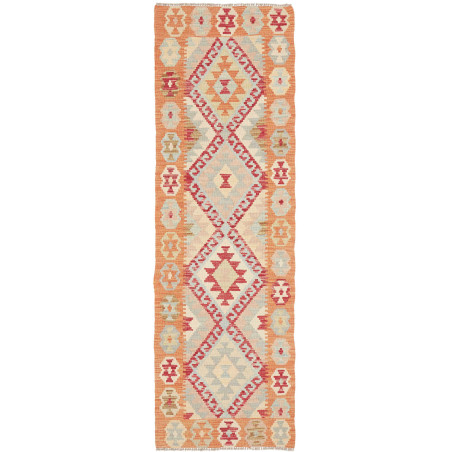 Tappeto Kilim Afghanistan Astratto Arancio Rosso Crema Grigi