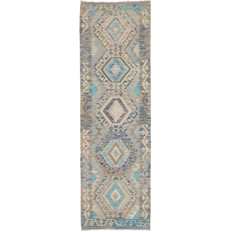 Tappeto Kilim Afghanistan Geometrico Blu Azzurro Beige Marro