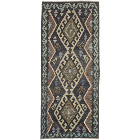 Tappeto Kilim Afghanistan Astratto Grigio Scuro Beige Verde