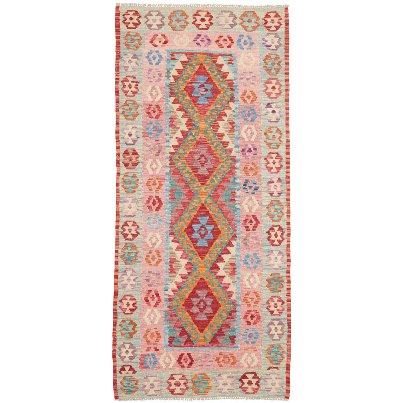 Tappeto Kilim Afghanistan Astratto Rosa Chiaro Azzurro Crema
