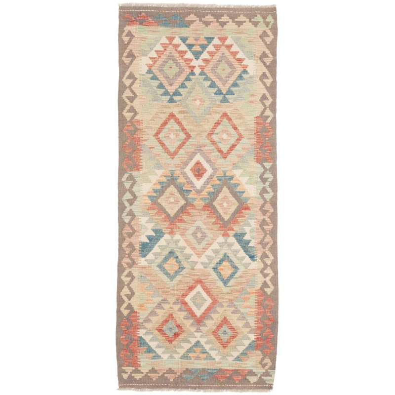 Tappeto Kilim Afghanistan Astratto Beige Arancio Azzurro Gri