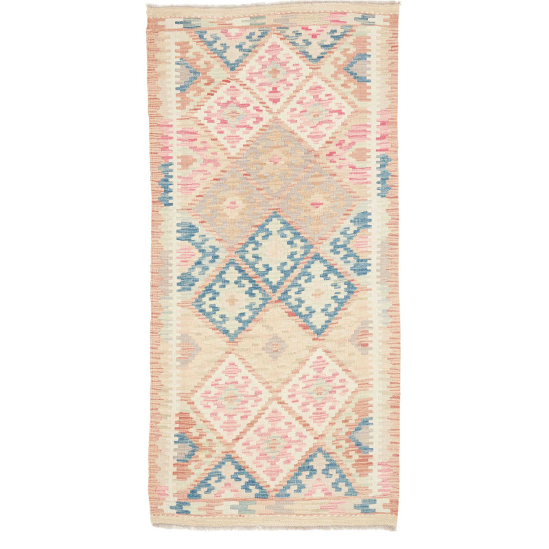 Tappeto Kilim Afghanistan Astratto Beige Rosa Azzurro Pesca