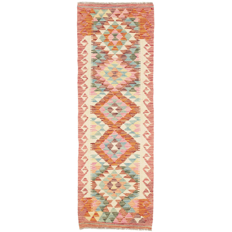 Tappeto Kilim Afghanistan Geometrico Terracotta Crema Azzurr