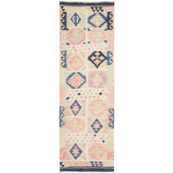 Tappeto Kilim Afghanistan Geometrico Beige Rosa Blu Indaco 6