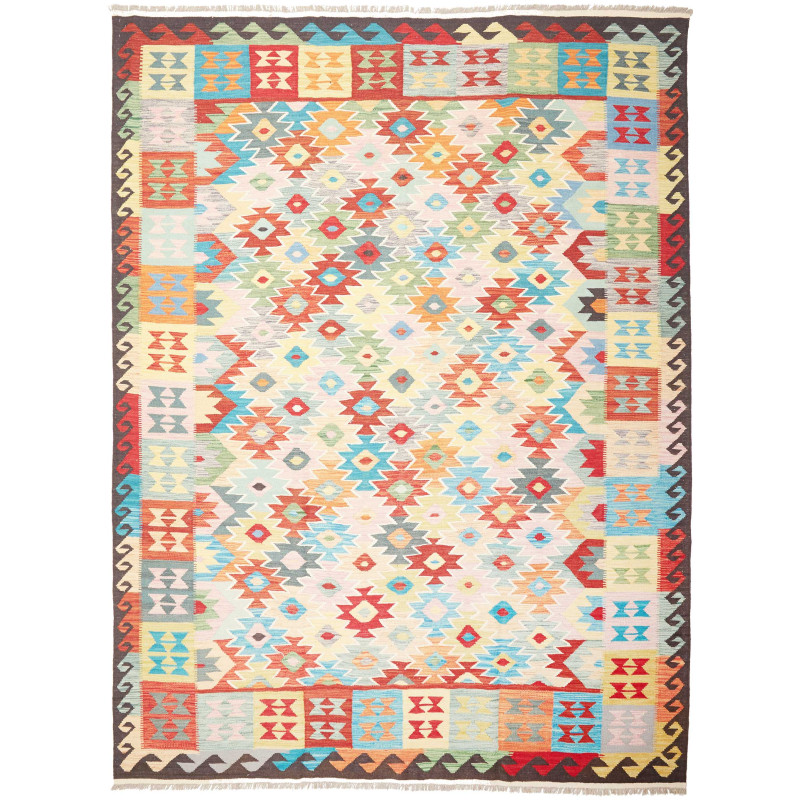 Tappeto Kilim Afghanistan Geometrico Beige Crema Rosso Aranc