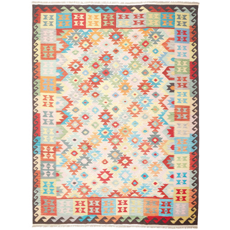 Tappeto Kilim Afghanistan Geometrico Beige Crema Rosso Aranc