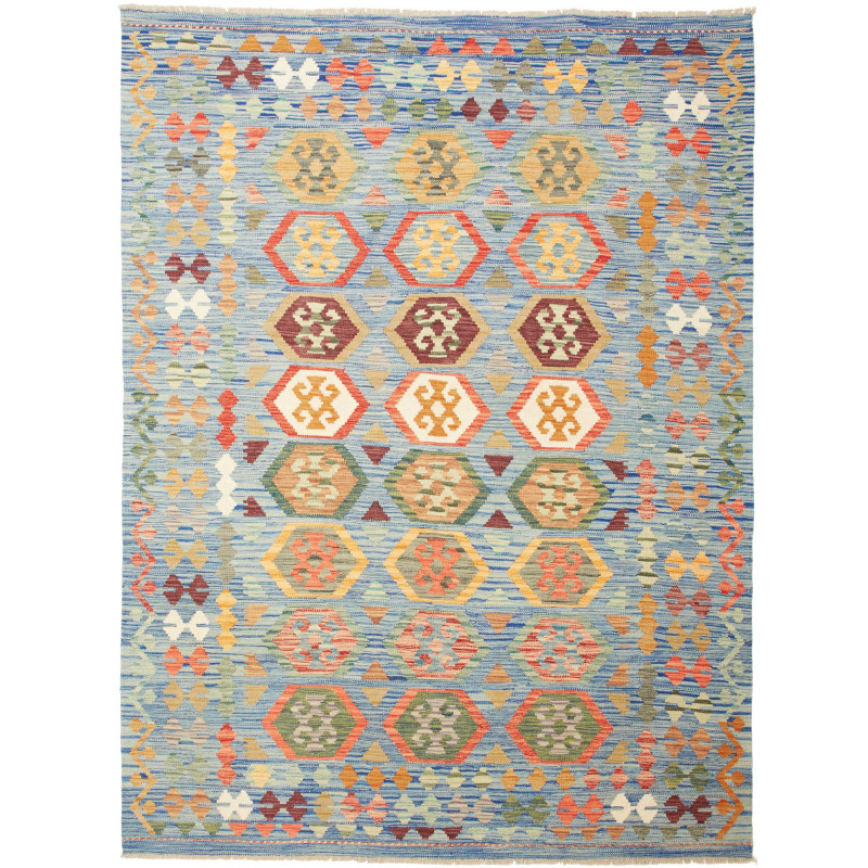 Tappeto Kilim Afghanistan Astratto Blu Azzurro Celeste Aranc