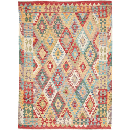 Tappeto Kilim Afghanistan Geometrico Rosso Giallo Blu Verde