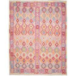 Tappeto Kilim Afghanistan Geometrico Rosa Viola Turchese Gia
