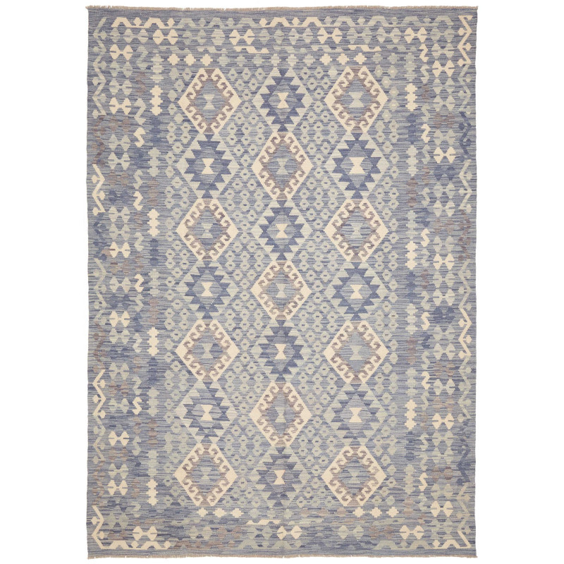 Tappeto Kilim Afghanistan Astratto Blues Cream Marrone 204x2