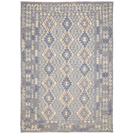 Tappeto Kilim Afghanistan Astratto Blues Cream Marrone 204x2