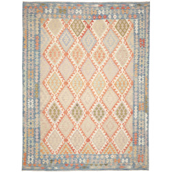 Tappeto Kilim Afghanistan Astratto Azzurro Terracotta Beige