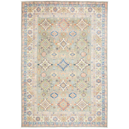 Tappeto Kazak Afghanistan Geometrico Verde Salvia Blu Chiaro