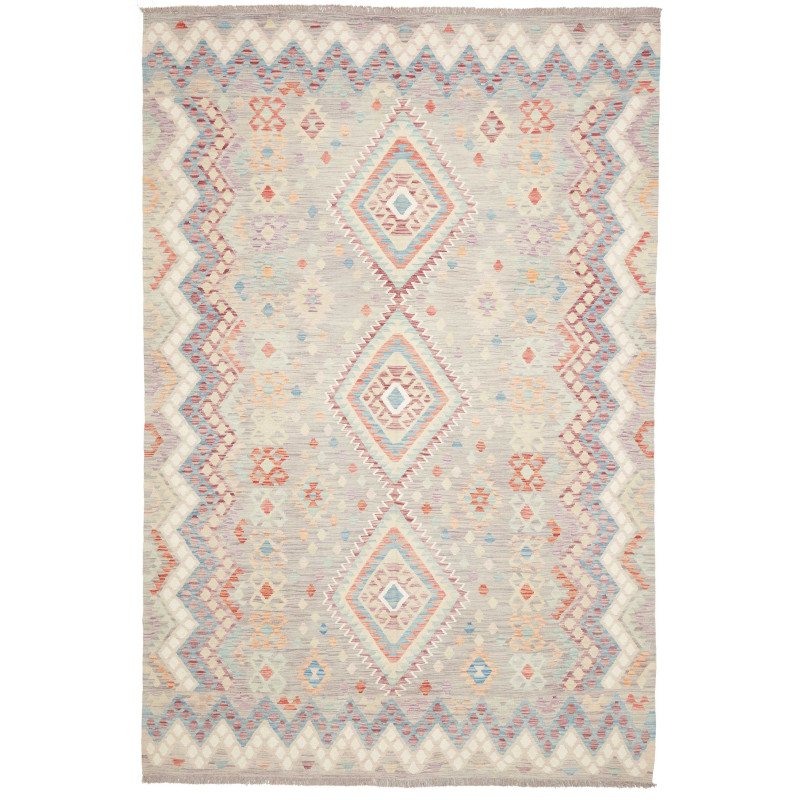 Tappeto Kilim Afghanistan Geometrico Grigioazzurro Pastello