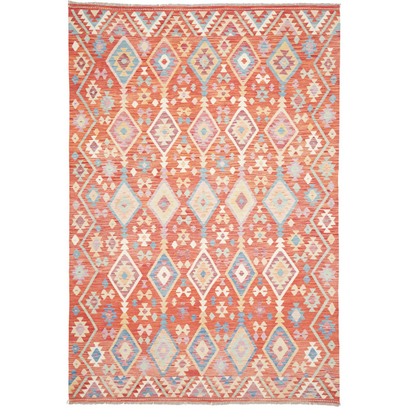 Tappeto Kilim Afghanistan Astratto Arancio Terracotta Rosso
