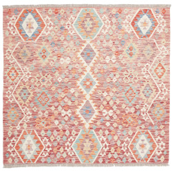 Tappeto Kilim Afghanistan Astratto Rosso Mattone Celeste Ara
