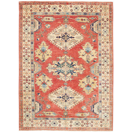 Tappeto Kazak Fine Pakistan Astratto Rosso Crema Blu Verde A