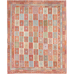 Tappeto Kilim Afghanistan Astratto Terra Cotta Ruggine Blu V