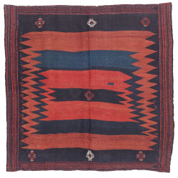 Tappeto Kilim Vintage Persia Astratto Blu Indaco Rosso Matto