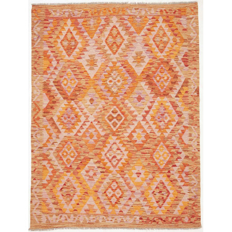 Tappeto Kilim Afghanistan Astratto Arancio Giallo Rosso Tenu