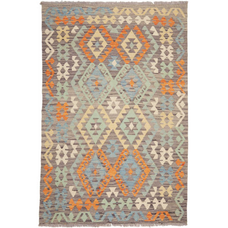 Tappeto Kilim Afghanistan Geometrico Grigio Arancione Blu Ve
