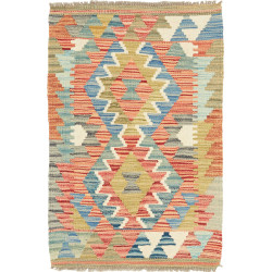 Tappeto Kilim Afghanistan Geometrico Corallo Blu Verde Beige