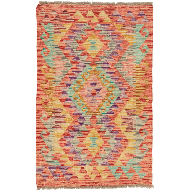Tappeto Kilim Afghanistan Astratto Pesca Corallo Giallo Viol