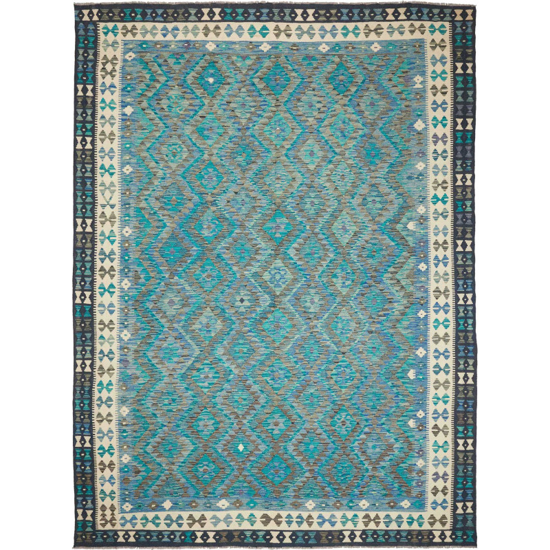 Tappeto Kilim Afghanistan Astratto Turchese Blu Petrolio Gri