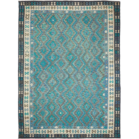 Tappeto Kilim Afghanistan Astratto Turchese Blu Petrolio Gri