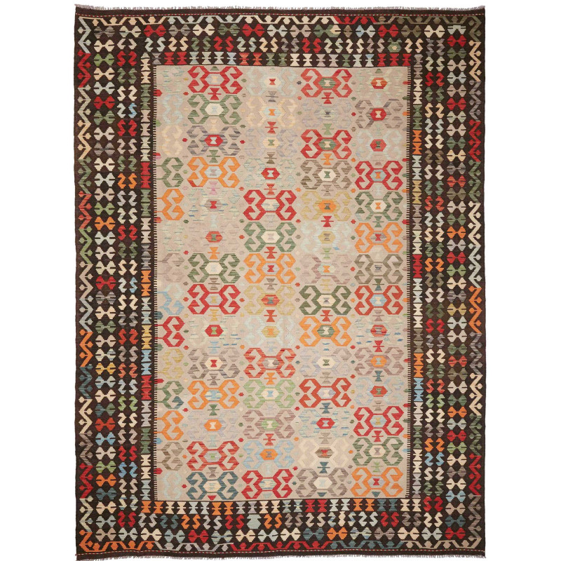 Tappeto Kilim Afghanistan Geometrico Beige Multicolore Rosso