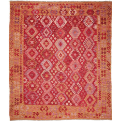 Tappeto Kilim Afghanistan Geometrico Rosso Arancio Oro Viola