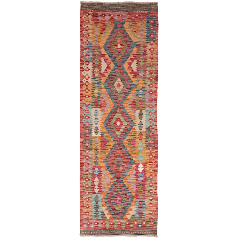 Tappeto Kilim Afghanistan Astratto Rosso Ricco Arancione Blu